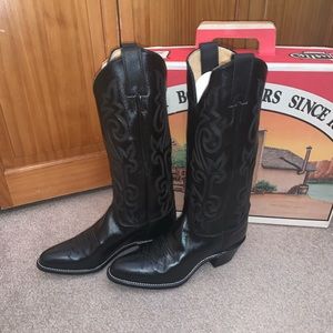Justin Black Leather Cowboy Boots